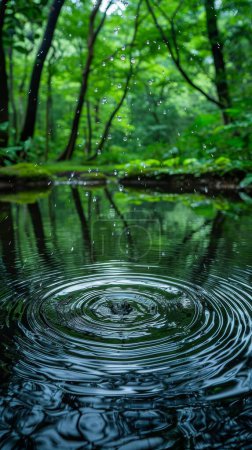 Observing raindrops on a pond reflects the tranquil yet energetic essence of rainwater
