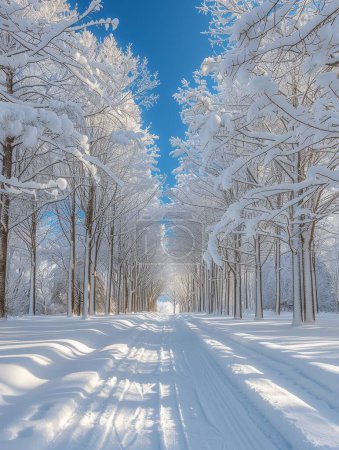 Weicher Schnee bedeckt den Wald in der Nacht leise, im sanften Schneefall mit Weiß bestäubte Bäume