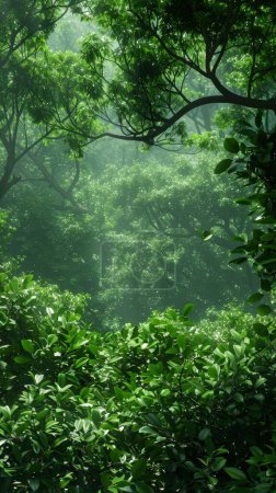 Waldszene, Dichtes Dickicht, Artenvielfalt, natürlicher Lebensraum, Morgenlicht, ruhig, unberührt, Schatten in den frühen Morgenstunden