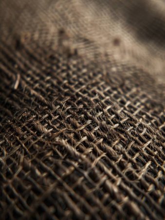 Detailed close-up reveals rough woven fabric textures with grainy surface, emphasizing patterns in natural light