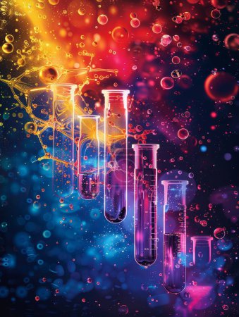 Foto de Diseño de póster del Día de la Ciencia con colores vibrantes, con símbolos científicos icónicos, educativos, dirigidos a los jóvenes estudiantes y un diseño festivo - Imagen libre de derechos