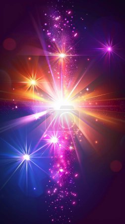 Abstract background with cosmic space theme, starburst effects, deep blues and purples