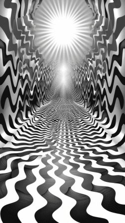 Abstract design, optical illusion with twisting and turning shapes, monochrome with a 3D effect