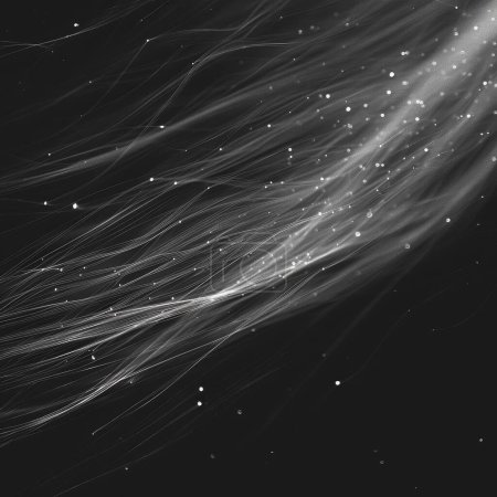 Líneas abstractas, delicados hilos plateados sobre un oscuro fondo cósmico, sugiriendo un mapa estelar