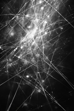 Abstraktes Netzwerk sich kreuzender Linien, Tiefe geschaffen, monochrom mit subtilen Lichtakzenten