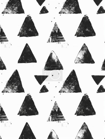 In einem zeitgenössischen Schwarz-Weiß-Muster arrangiert, bilden geometrische abstrakte Dreiecke ein minimalistisches Motiv