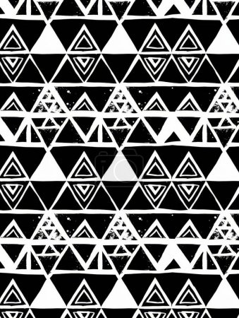 Motifs géométriques abstraits, triangulaires minimalistes disposés dans un motif répétitif, noir et blanc contemporain