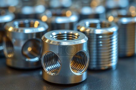 Close-up metal screw nut, precise threads, industrial quality macro shot