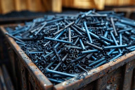 Close-up of metal nails and screws sorted in a hardware organizer, focus on precision and organization