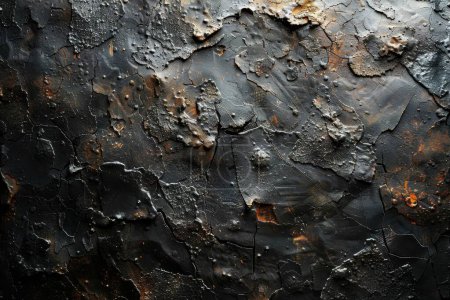 Verwitterte und verrostete Schwermetallplatten verströmen ein starkes Texturdetail in einer dunklen, stimmungsvollen Atmosphäre