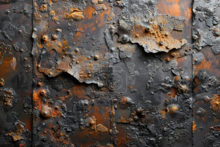 La plaque de métal lourd, altérée et rouillée, exsudait de forts détails de texture dans une atmosphère sombre et humide