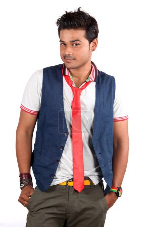 Photo for A handsome young Indian stylish guy, on white studio background. - Royalty Free Image