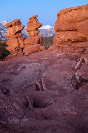 Photo for Blue Hour at the Siamese Twins Rock Formations in Garden of the Gods in Colorado Springs, Colorado - Royalty Free Image