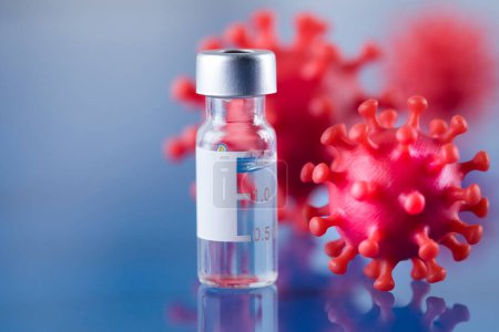 Foto de Botellas vacuna contra el coronavirus, antecedentes pandémicos - Imagen libre de derechos