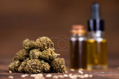 Téléchargez les photos : Cannabis cbd graines de chanvre, huile de marijuana et graines de chanvre. - en image libre de droit