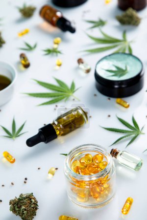 Photo for Medical marijuana and cannabis oil. cbd oil extract. hemp oil, marijuana oil bottle on white background. - Royalty Free Image