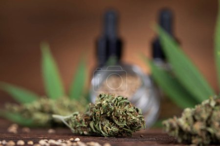 Photo for Marijuana buds and hemp cannabis in the bowl - Royalty Free Image
