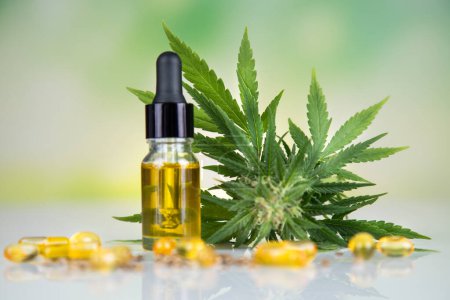 Téléchargez les photos : Cbd oil hemp oil and cannabis leaf on white background. medical marijuana oil - en image libre de droit