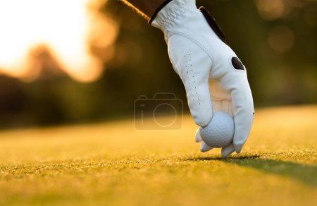 Téléchargez les photos : Golfeur jouant au golf sur le terrain de golf le soir - en image libre de droit
