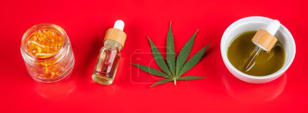 Photo for Set of various marijuana and cannabis on color background - Royalty Free Image