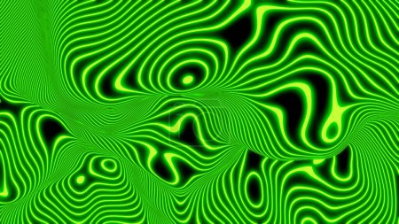 Foto de Fondo resplandeciente de neón abstracto, líneas verdes 3D en negro, interesante tecnología moderna a rayas y diseño de ciencia, ilustración de renderizado 3D - Imagen libre de derechos