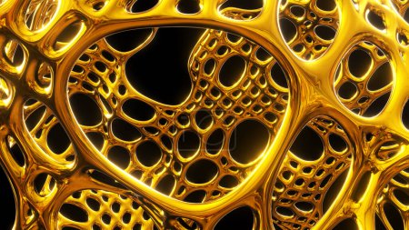 Photo for Abstract gold background, golden mesh abstract shapes, shiny metallic background tangle of circular shapes, glossy metal 3d render illustration. - Royalty Free Image