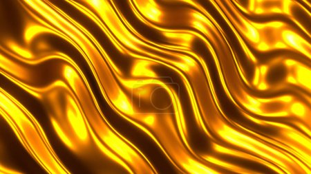 Téléchargez les photos : Ondes métalliques dorées, texture liquide ondulée métallique brillante dorée brillante, illustration de rendu 3D. - en image libre de droit