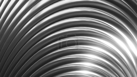 Foto de Silver metallic background, shiny chrome striped 3D metal abstract background, technology lustrous 3D render illustration. - Imagen libre de derechos