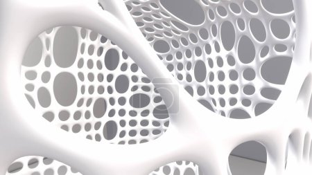 Photo for Abstract white background, circular mesh abstract shapes, architectural abstract design, 3d render illustration. - Royalty Free Image