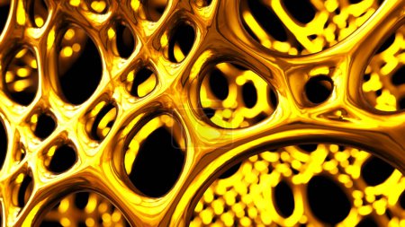 Foto de Fondo de oro abstracto, formas abstractas de malla dorada, enredo de fondo metálico brillante de formas circulares, ilustración de renderizado 3d de metal brillante. - Imagen libre de derechos