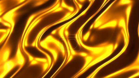 Téléchargez les photos : Ondes métalliques dorées, texture liquide ondulée métallique brillante dorée brillante, illustration de rendu 3D. - en image libre de droit