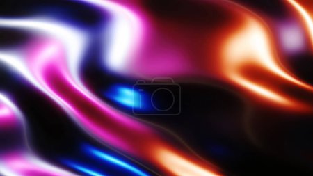 Foto de Fondo metálico 3D abstracto, textura metálica cromada multicolor con ondas, diseño ondulado de seda metálica líquida, ilustración de renderizado 3D. - Imagen libre de derechos