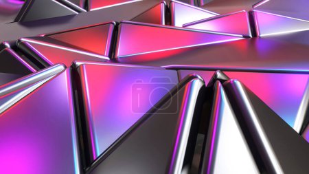 Téléchargez les photos : Fond mosaïque abstrait, polygones métalliques argentés, formes triangulaires violet bleu métallique fond d'écran design, illustration de rendu 3D. - en image libre de droit
