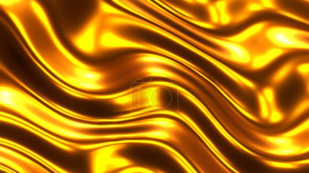 Foto de Ondas metálicas de oro, brillante oro brillante metal ondulado líquido patrón textura, 3d render ilustración. - Imagen libre de derechos