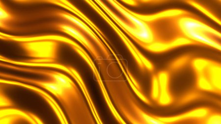 Foto de Ondas metálicas de oro, brillante oro brillante metal ondulado líquido patrón textura, 3d render ilustración. - Imagen libre de derechos