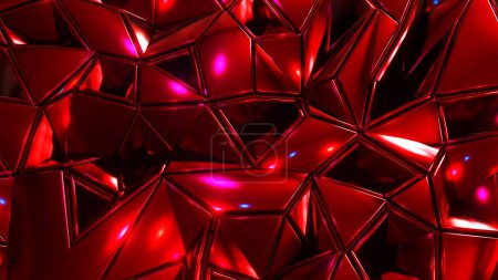 Photo for Abstract red mosaic background, shiny metal polygons, triangle shapes metallic wallpaper design, 3D render illustration. - Royalty Free Image