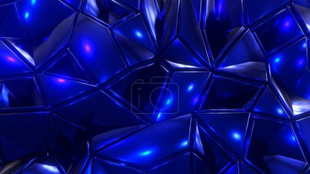 Foto de Abstract blue mosaic background, shiny metal polygons, triangle shapes metallic wallpaper design, 3D render illustration. - Imagen libre de derechos