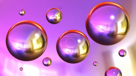 Téléchargez les photos : Shiny colored balls abstract background, 3d purple metallic glossy spheres as desktop wallpaper, 3D render illustration - en image libre de droit