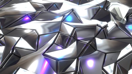 Foto de Fondo de mosaico abstracto, polígonos de metal plateado, formas de triángulo azul púrpura diseño de papel pintado metálico, ilustración de renderizado 3D. - Imagen libre de derechos