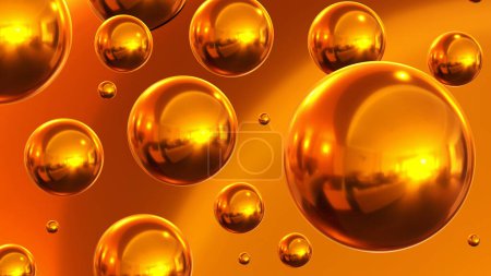 Foto de Shiny colored balls abstract background, 3d gold metallic glossy spheres as desktop golden wallpaper, 3D render illustration. - Imagen libre de derechos