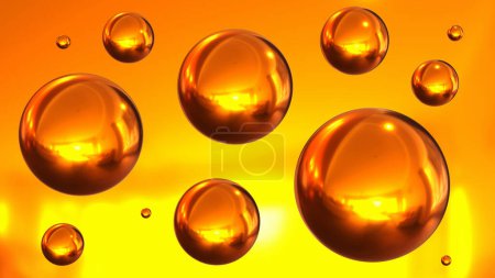Téléchargez les photos : Shiny colored balls abstract background, 3d gold metallic glossy spheres as desktop golden wallpaper, 3D render illustration. - en image libre de droit