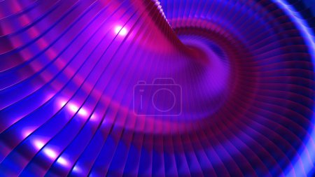 Foto de Purple blue background stripes 3d wavy pattern, shiny metal elegant abstract striped pattern, interesting spiral architectural minimal metallic background, 3D render illustration. - Imagen libre de derechos