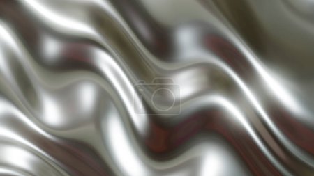 Téléchargez les photos : Texture métal chromé argenté avec ondulations, motif ondulé en soie métallique argenté liquide, illustration de rendu 3D. - en image libre de droit