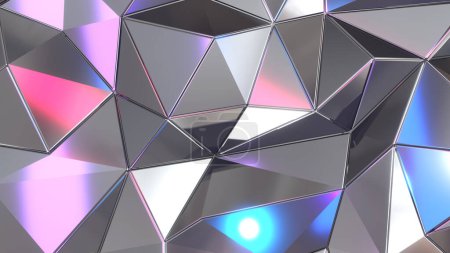 Photo for Silver mosaic background, shiny metal polygons abstract pattern, triangle shapes purple blue metallic wallpaper design, 3d render illustration. - Royalty Free Image