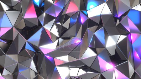 Foto de Fondo de mosaico de plata, brillante patrón abstracto polígonos de metal, formas de triángulo azul púrpura diseño de papel pintado metálico, 3d render illustration. - Imagen libre de derechos