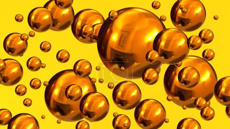 Téléchargez les photos : Shiny colored balls abstract background, 3d gold metallic glossy spheres as desktop golden wallpaper, 3D render illustration - en image libre de droit