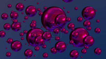 Foto de Shiny colored balls abstract background, 3d purple blue metallic glossy spheres as desktop wallpaper, 3D render illustration - Imagen libre de derechos