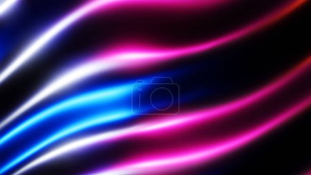 Foto de Fondo ondulado 3d abstracto, ondas oscuras con luces multicolor, patrón de seda metálica líquida render illustration. - Imagen libre de derechos