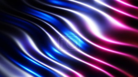 Téléchargez les photos : Abstrait 3d fond ondulé, ondes sombres avec lumières multicolores, motif en soie métallique liquide rendre illustration. - en image libre de droit