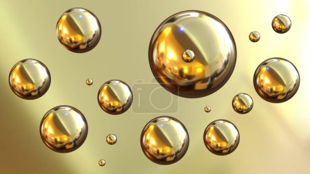 Foto de Shiny colored balls abstract background, 3d gold metallic glossy spheres as desktop golden wallpaper, 3D render illustration. - Imagen libre de derechos